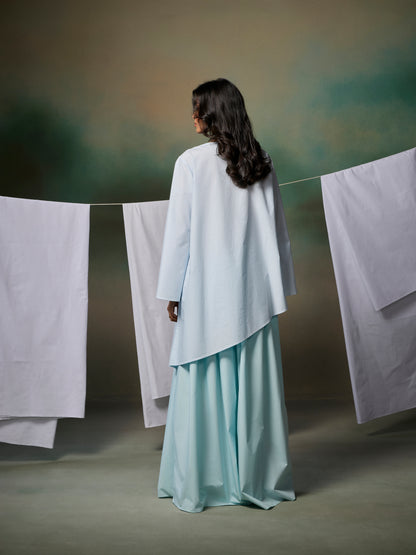 Misraa Asymmetric Boat Neck Kurta - Crystal Blue