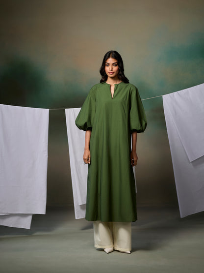 Misraa Panelled Kurta - Chive Green