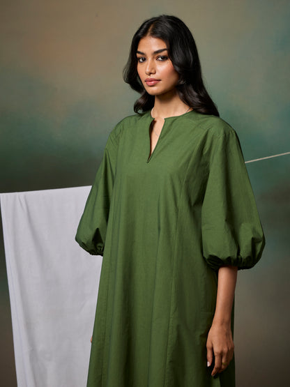 Misraa Panelled Kurta - Chive Green