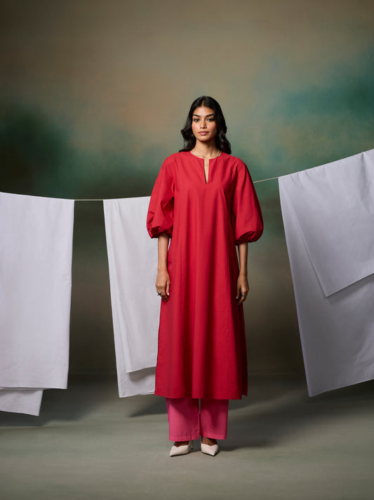 Misraa Panelled Kurta - Red