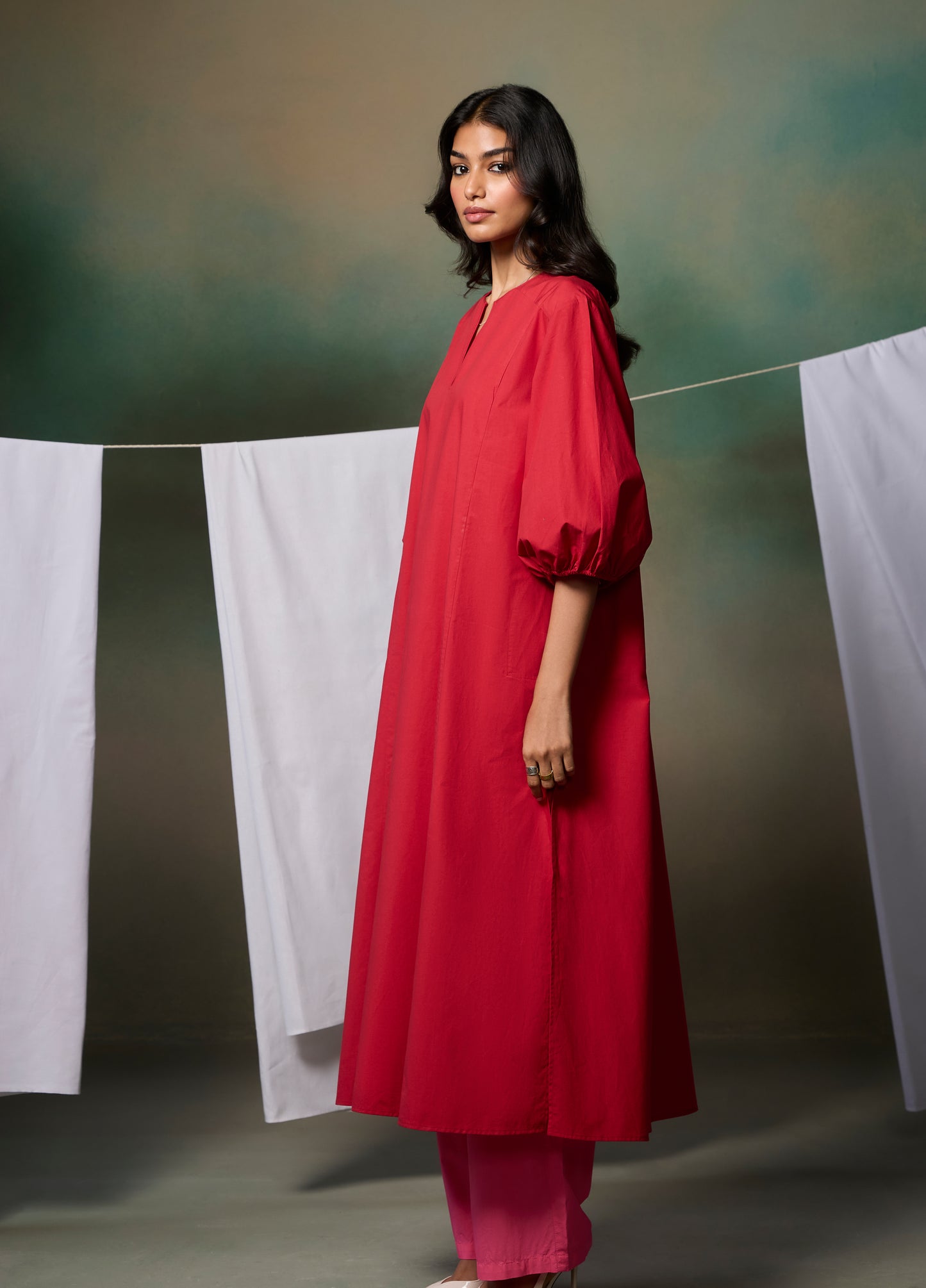 Misraa Panelled Kurta - Red