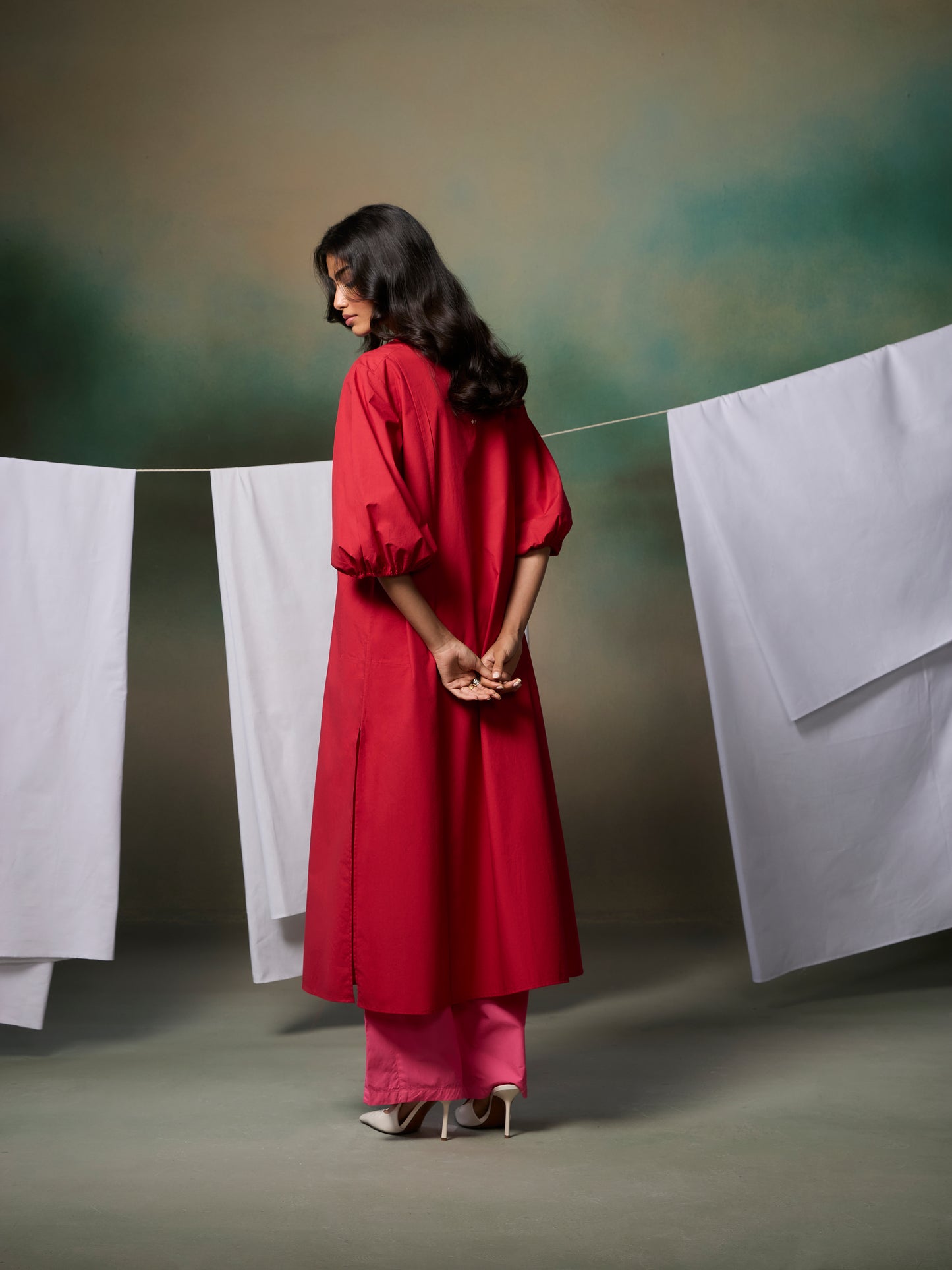 Misraa Panelled Kurta - Red