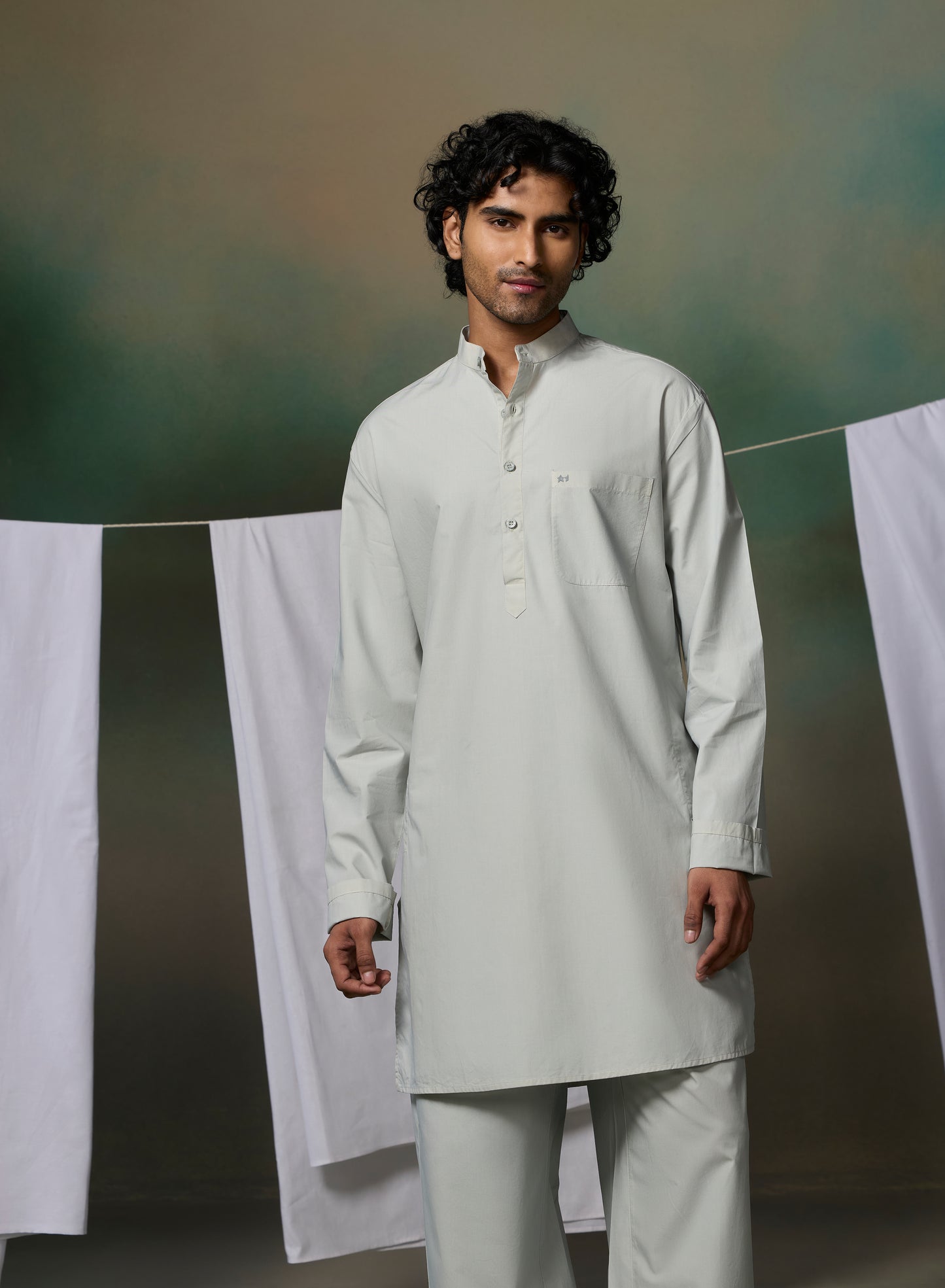Misraa Signature Kurta - Sea Shell Grey (Men)