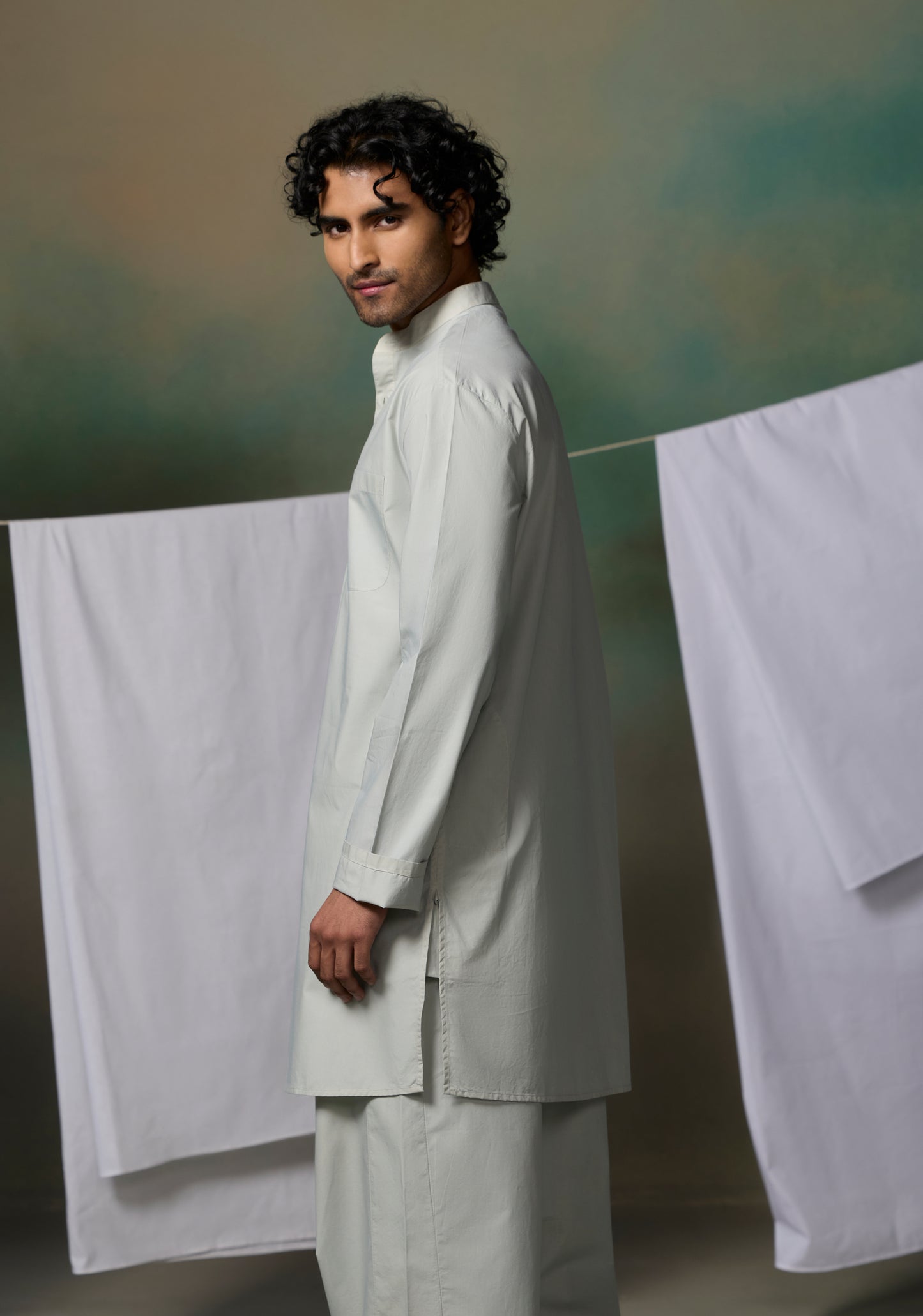 Misraa Signature Kurta - Sea Shell Grey (Men)