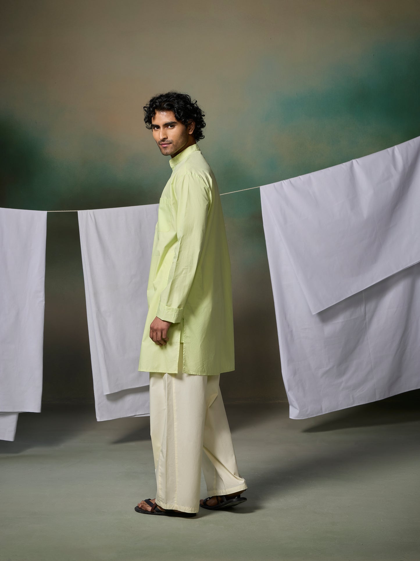 Misraa Signature Kurta - Willow Green (Men)
