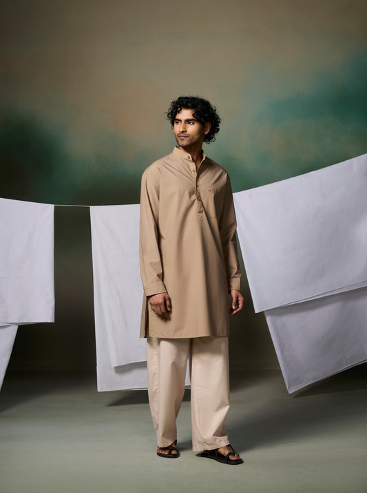 Misraa Signature Kurta - Stone Beige (Men)