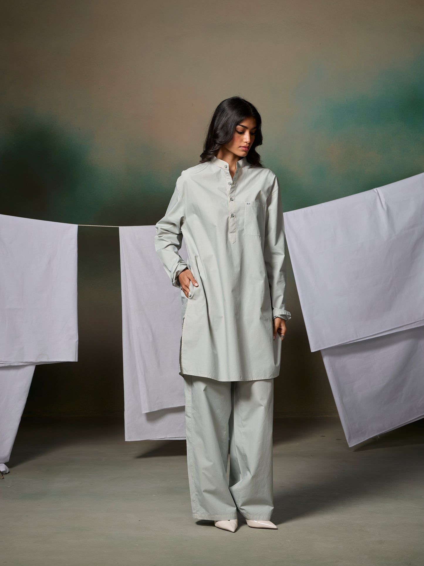 Misraa Signature Kurta - Sea Shell Grey (Women)